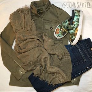 Knit Fringe Edge Infinity Scarf